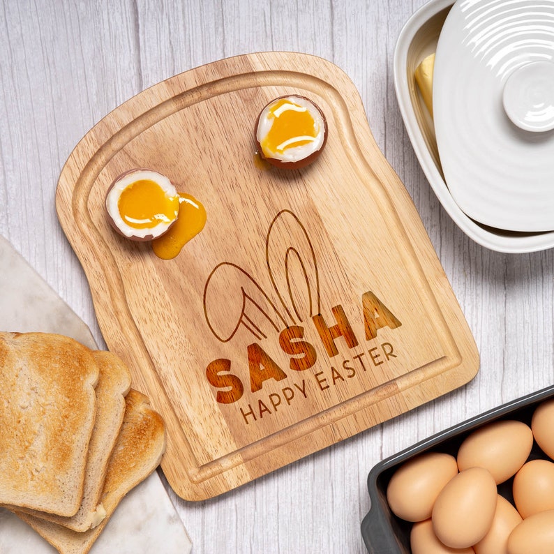 Personalised Breakfast Board Happy Easter Eggs & Soldiers Bread Toast Gifts Presents Ideas For Son Daughter Children Kids image 2