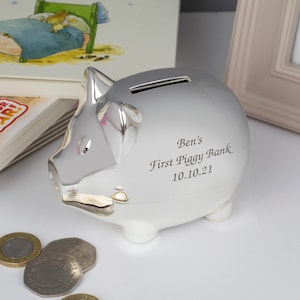 Personalised Silver Pig Piggy Money Box For Boys Christening New Baby Gifts Ideas Boxes Girls Presents Born Babies Keepsakes 画像 4