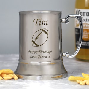 Personalised Rugby Stainless Steel Tankard Gifts Ideas For Men Him Dad Son Birthday Christmas Fathers Day Retirement Beer Pint