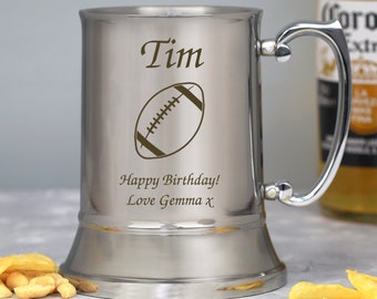Jarra de acero inoxidable personalizada para rugby, grabada con láser. Regalo ideal para él, papá, hijo, entrenador, gerente, cumpleaños, Navidad o Día del Padre.