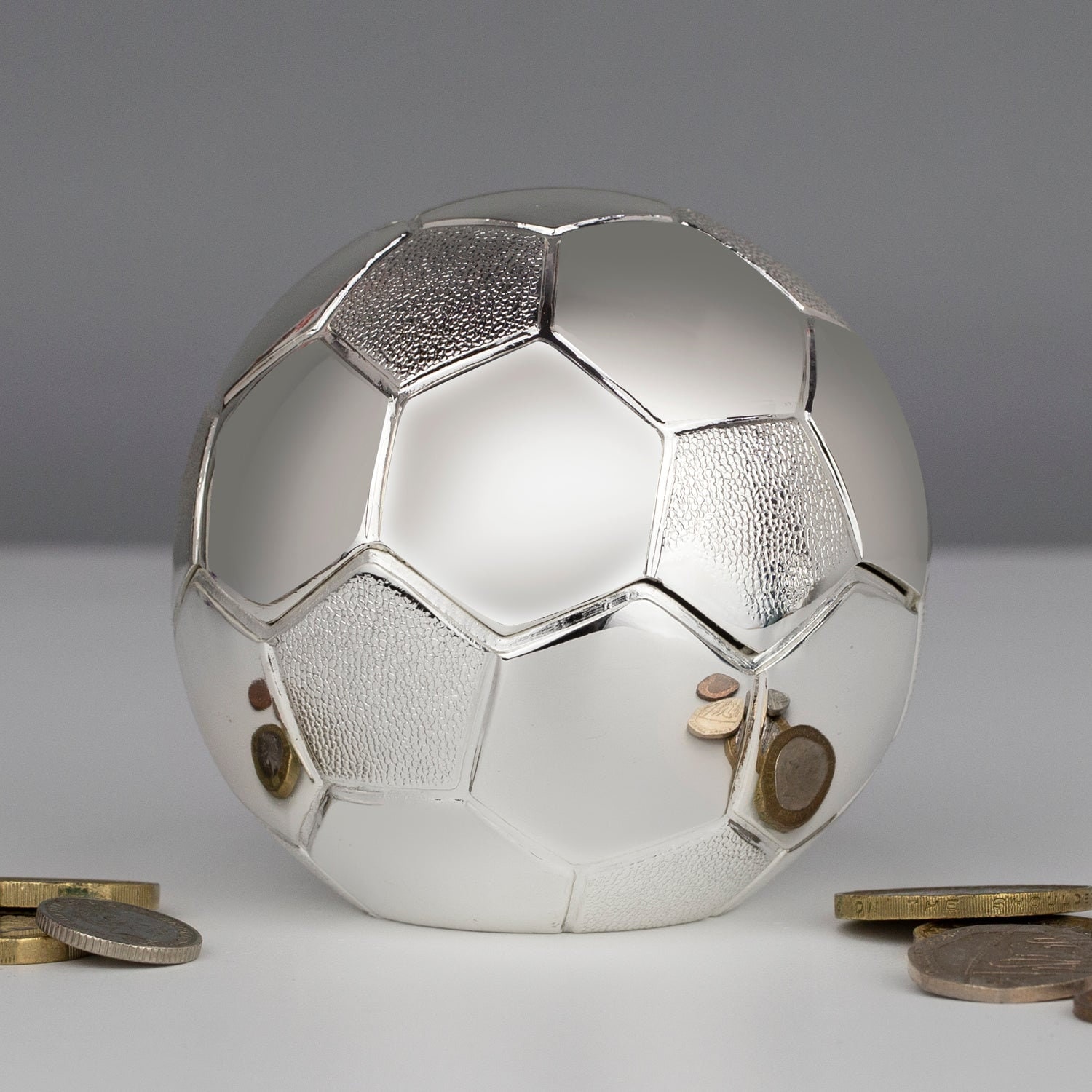 Personalised Silver Football Foot Ball Piggy Money Box For Boys Christening New Baby Gifts Ideas Boxes Girls Presents Born Babies Keepsakes