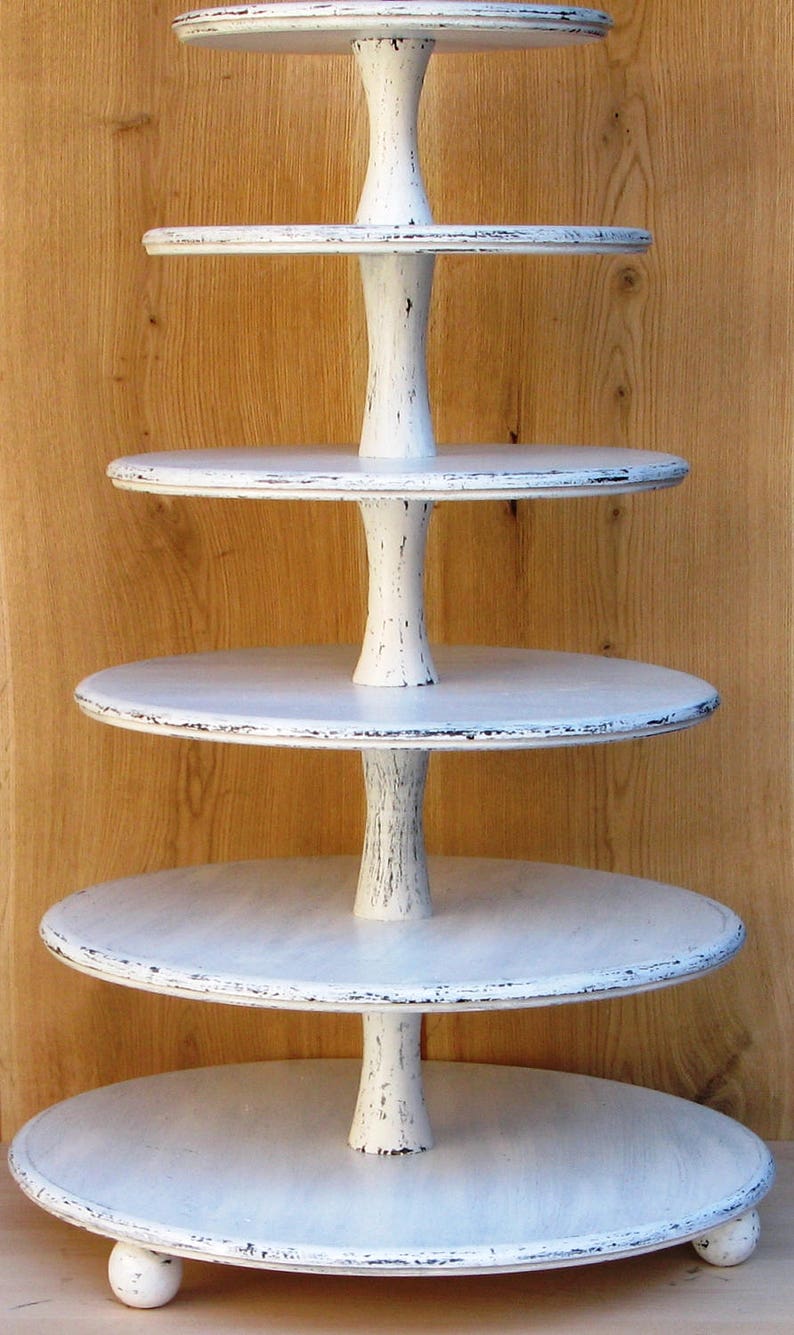 Wedding Cupcake Stand,Cake Stand Wood Cupcake Stand Shabby White Chic Wedding,Cupcake Tower 6 Tier Cupcake Stand 14-12-10-8-6-4 inches