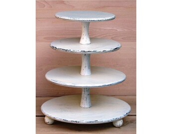 4 Tier Cupcake Stand 16-14-12-10 inches, Wedding Cupcake Stand,Cake Stand, Wood Cupcake Stand, Shabby White Chic Wedding, Cupcake Tower