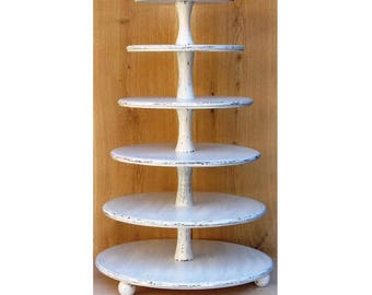 6 Tier Cupcake Stand 16-14-12-10-8-6 inches, Wedding Cupcake Stand,Cake Stand, Wood Cupcake Stand, Shabby White Chic Wedding,Cupcake Tower