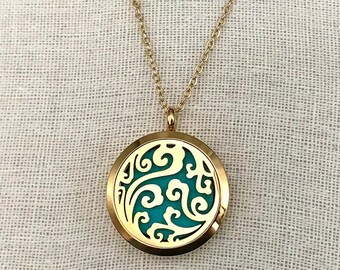 Aromatherapy Locket, Gold Essential Oils Diffuser Necklace, Diffuser Locket, Aromatherapy Necklace