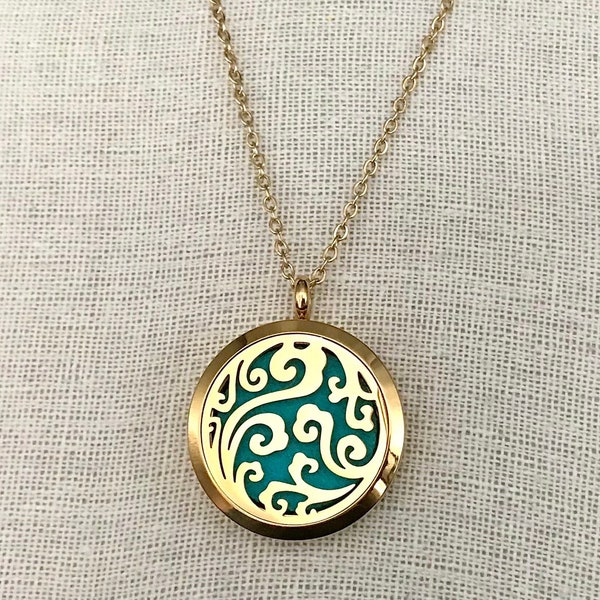 Aromatherapy Locket, Gold Essential Oils Diffuser Necklace, Diffuser Locket, Aromatherapy Necklace