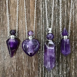 Gemstone Essential Oils or Perfume Bottle Necklace, Amethyst Vial Pendant, Aromatherapy Necklace, Diffuser Jewelry