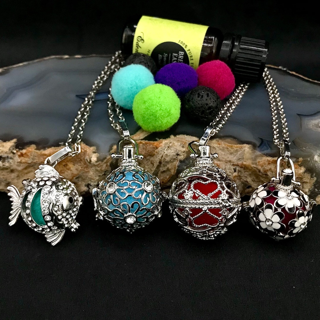 Scent Diffuser Cage Lockets, Aromatherapy Necklace, Essential Oils Locket Necklace, Silver