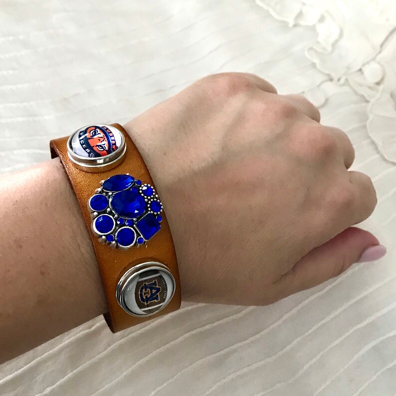 Auburn Bracelet Snap Charm OrangeBrown Leather Bracelet Snap Button Bracelet