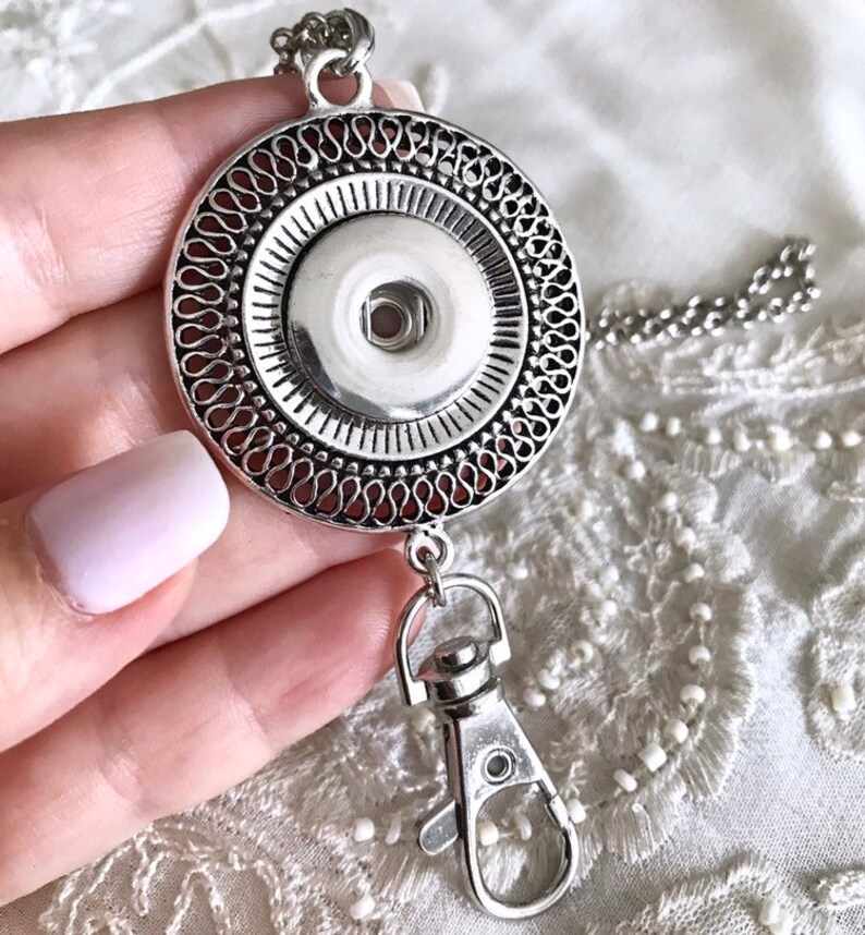 Snap button necklace badge holder snap button id card holder etsy