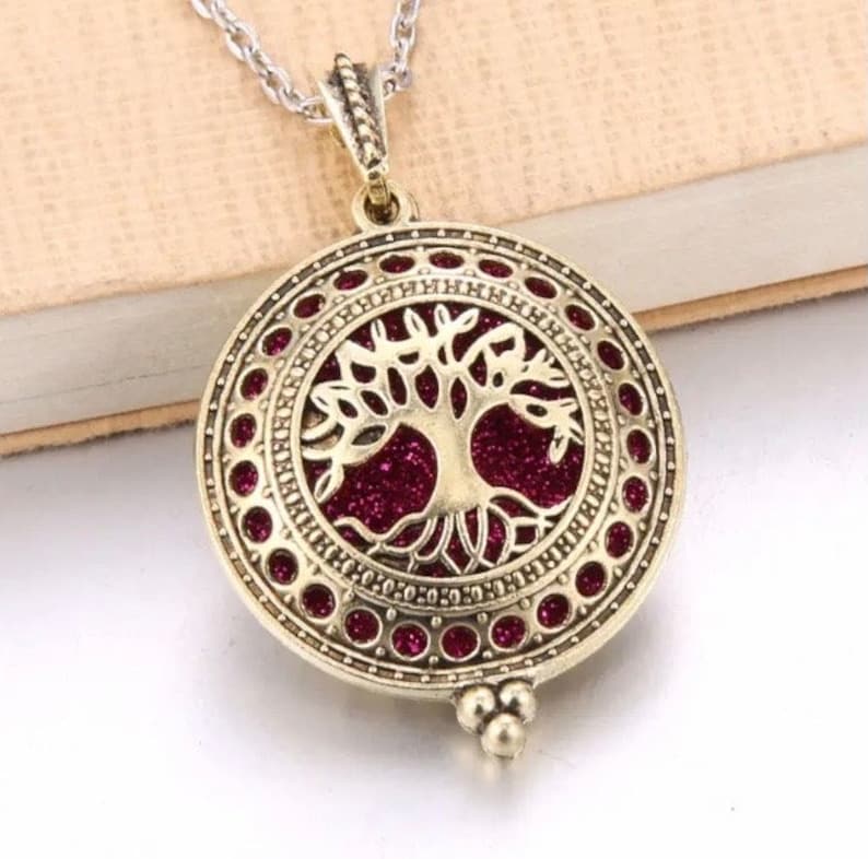 Aromatherapy Necklace, Bronze Diffuser Locket, Flower Essential Oils Necklace, Perfume Locket, Scented Necklace tree of life