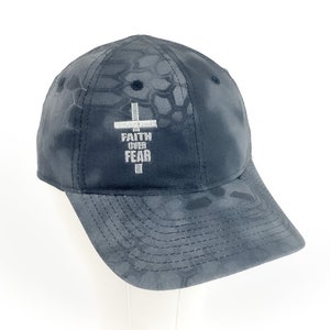 Faith Over Fear Cross Embroidered Kryptek Hat | American Flag Bill | American Flag Patch