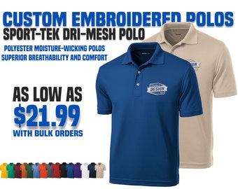 Custom Embroidered Polo Shirts | Moisture Wicking | Sport-Tek Dry Mesh | Custom Design