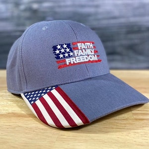 Faith Family Freedom American Flag Patriotic Hat | Flag Bill | USA Seller | In God We Trust