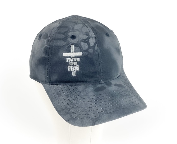 Faith Over Fear Cross Embroidered Kryptek Hat | American Flag Bill | American Flag Patch