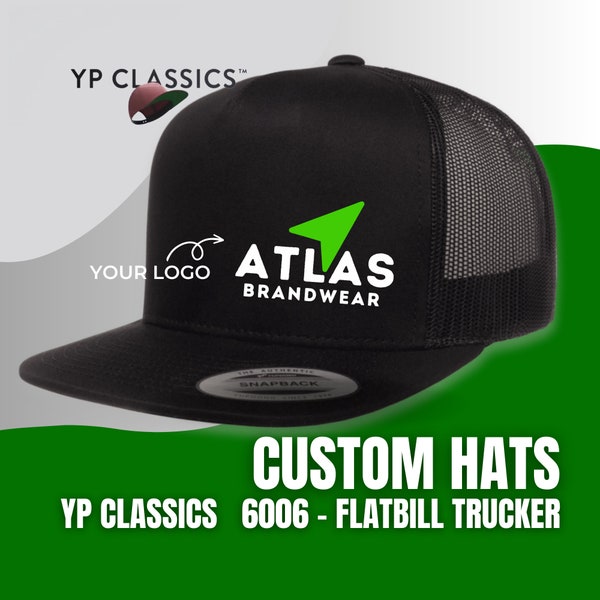 Custom Logo Flat Bill Trucker Hat | Yupoong 6006 5-Panel Snapback | Personalized Embroidered Hats