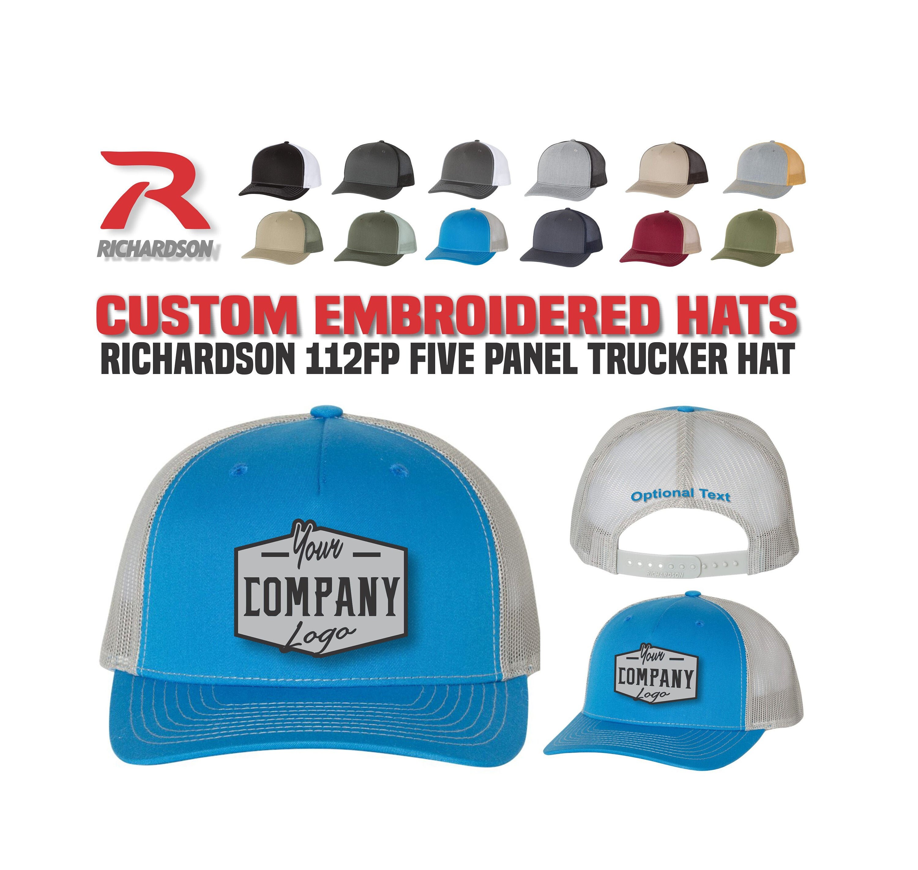 Custom Logo Richardson 112FP Hats Custom Embroidered Logo Custom