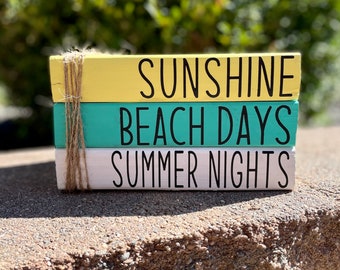 Wood Book Stack - Beach Days, Sunshine and Summer Nights - Home Decor