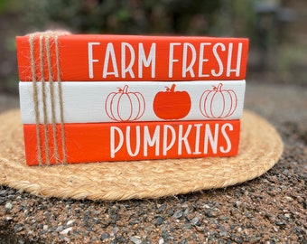 Wood Book Stack - Farm Fresh Pumpkins - Fall Decor