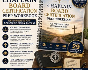 Chaplain Board Certification Prep Workbook | BCC Portfolio and Interview Guide | 29 Competency Worksheets | CPE Chaplaincy Printable PDF