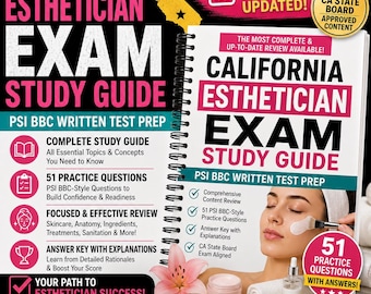 California Esthetician Exam Study Guide 2026 | PSI BBC Written Test Prep 51 Practice Questions | CA State Board Digital Download