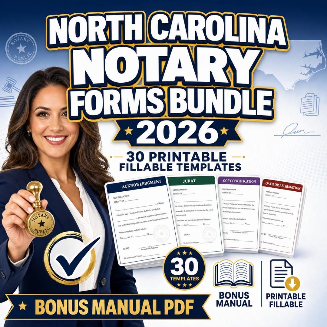 North Carolina Notary Forms Bundle 2026 | 30 Printable Fillable ...