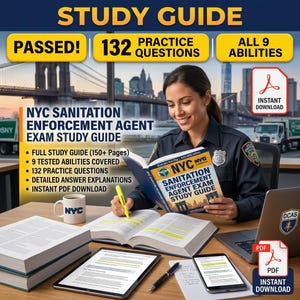 NYC Sanitation Enforcement Exam Book | DCAS SEA Test Prep | 9 Fähigkeiten 132 Übungsfragen | Sofort Download