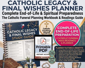 Catholic Funeral Planning Workbook LARGE PRINT | Plan My Funeral Mass Readings and Music | Final Wishes Planner Catholic | Instant Download