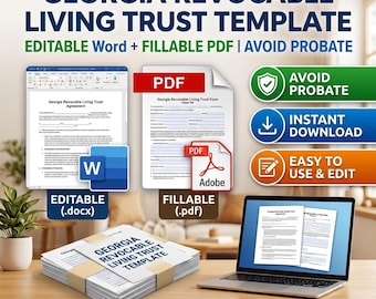 Georgia Revocable Living Trust Template | Editable Word + Fillable PDF | Living Trust Agreement Form to Avoid Probate