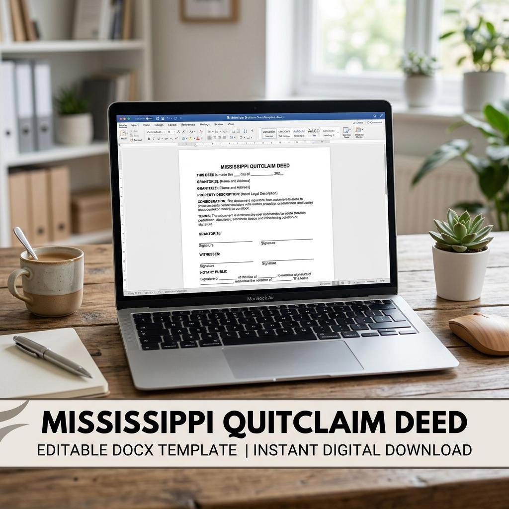 Mississippi Quitclaim Deed DOCX PDF Template | Editable MS Deed Form