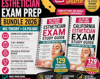 California Esthetician Exam Prep Bundle 2026 | NIC Theory + CA PSI bbc Study Guide | 129 Practice Questions Answer Key Digital