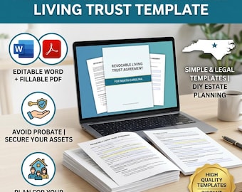 North Carolina Revocable Living Trust Template | Editable Word + Fillable PDF | Living Trust Agreement Form to Avoid Probate