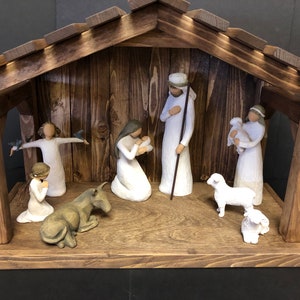 Ready to Ship, Wood Nativity Stable /Creche, 21&quot;wide 14 1/2&quot;High 10 1/2&quot;deep,  Manger, horse, country, holiday decor, christmas mangers