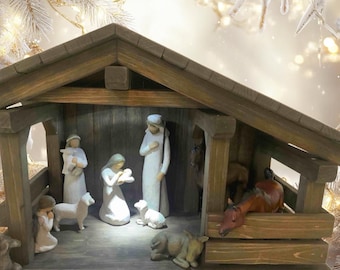 Ready to Ship…Mid Size Wood Nativity Stable /Barns, Mangers, 23"x14 3/4"x12" single stall creche, primitive,