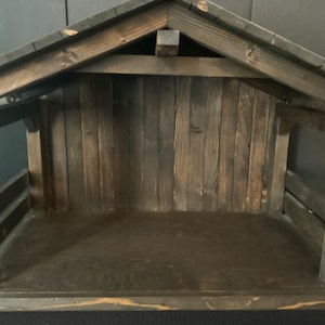 Ready to Ship...Solid Roof, Large Dark Nativity Stable/Creche, 27in.wide,18in.tall,15in.deep, , primitive,   holiday , christmas mangers
