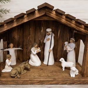Ready to Ship, Wood Nativity Stable /Creche, 21"wide 14 1/2"High 10 1/2"deep,  Manger, horse, country, holiday decor, christmas mangers