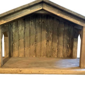 Pronto per la spedizione, stalla per presepe con tetto solido, 21"x14 1/2"x10 1/2", noce medio, esposizione per presepe per tutte le stagioni, cimelio di famiglia