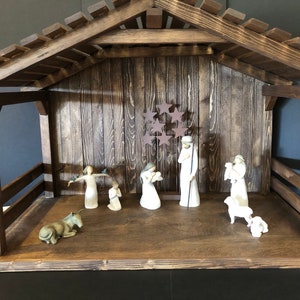 X-Large Wood Nativity Stable / Creche/Manger, 35in wide, 24in.tall, 19 1/4in deep,   holiday decor, christmas mangers