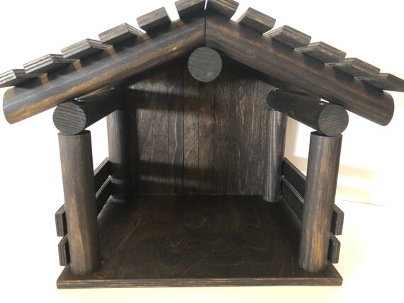 Traditional Log Wood Nativity Stable Barn Signs Manger Etsy