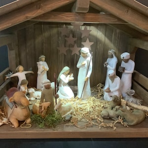 Ready To Ship, Solid Roof, Large Medium Walnut Nativity Stable/Creche, 27in.wide,18in.tall,15in.deep, ,  holiday decor, christmas mangers