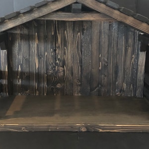 READY TO SHIP ,spaced  roof, Large Dark Walnut Nativity Stable/Creche, 27in.wide,18in.tall,15in.deep, ,   holiday decor, christmas stables