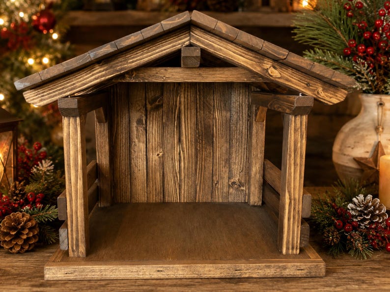 Ready to Ship...Mid size stable/crèche , Christmas stable, nativity scene stable, display holiday stables, solid wood crèche image 2