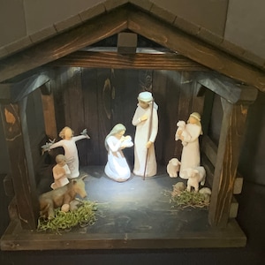 Ready to Ship....Deluxe Tall Nativity Stable, 20”x17”x 12”,  dark walnut, all season display stable, family heirloom, made to last ,
