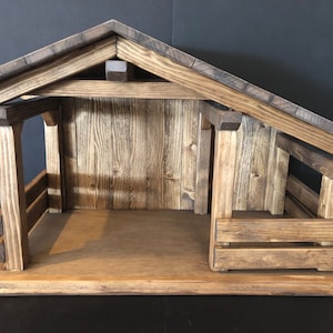 Mid Size Wood Nativity Stable /Barns, Mangers, 23&quot;x14 3/4&quot;x12&quot; single stall creche, primitive, horse, country,