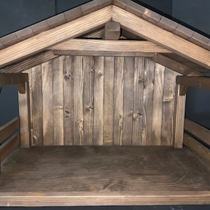 Ready To Ship:  Solid Roof, Large Medium Walnut Nativity Stable/Creche, 27in.wide,18in.tall,15in.deep, , holiday decor, christmas mangers