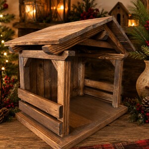 Ready to Ship...Mid size stable/crèche , Christmas stable, nativity scene stable, display holiday stables, solid wood crèche image 8
