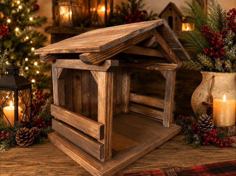 Ready to Ship...Mid size stable/crèche , Christmas stable, nativity scene stable, display holiday stables, solid wood crèche image 8