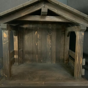 Ready To Ship, Deluxe tall solid roof wood stable/crèche, display nativity scenes, holiday decor, Christmas manger