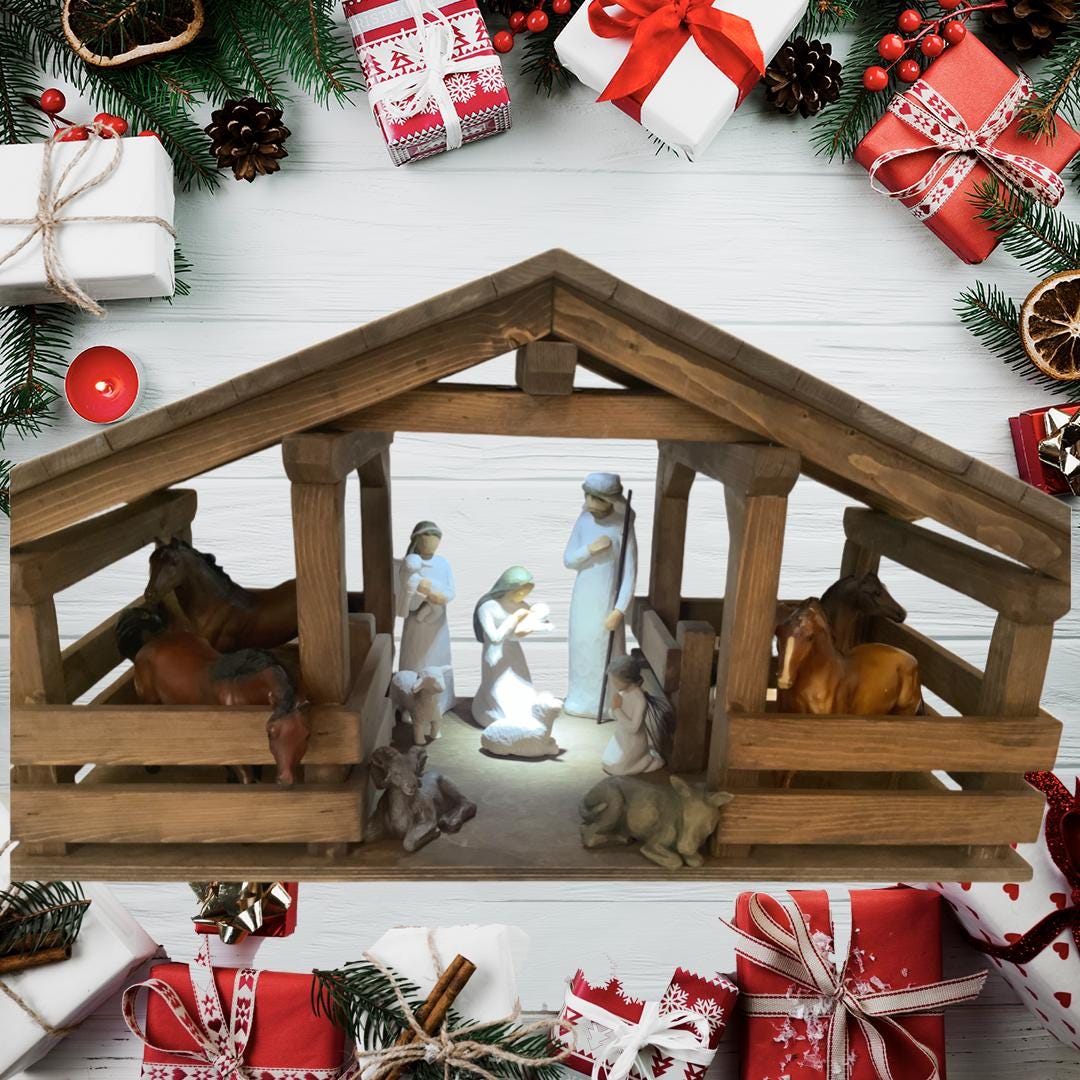 Handcrafted Wood Toy Barn, Double Stall Stable (28x15x13.5in