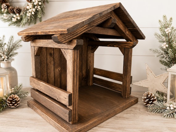 Ready to Ship...Mid size stable/crèche , Christmas stable, nativity scene stable, display holiday stables, solid wood crèche
